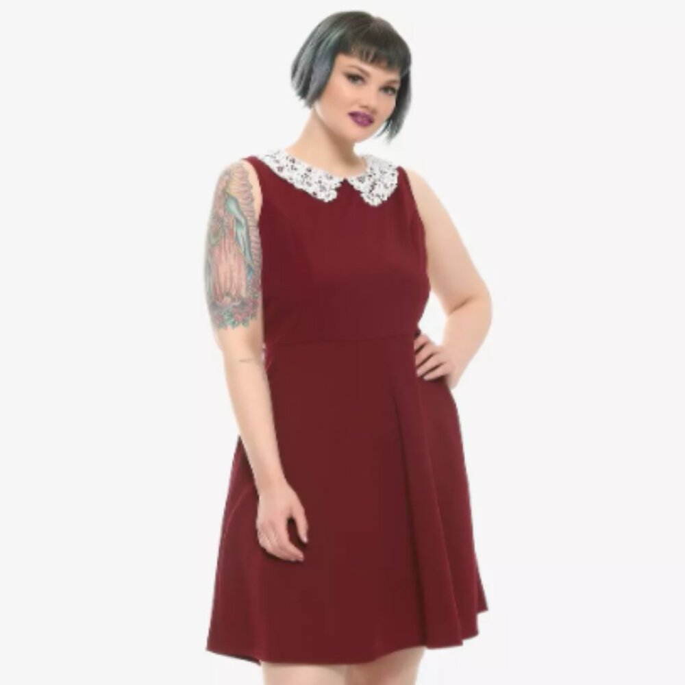 Gothic Red Fit & Flare Witchy Dress w/Lace Collar Plus Size 2XL